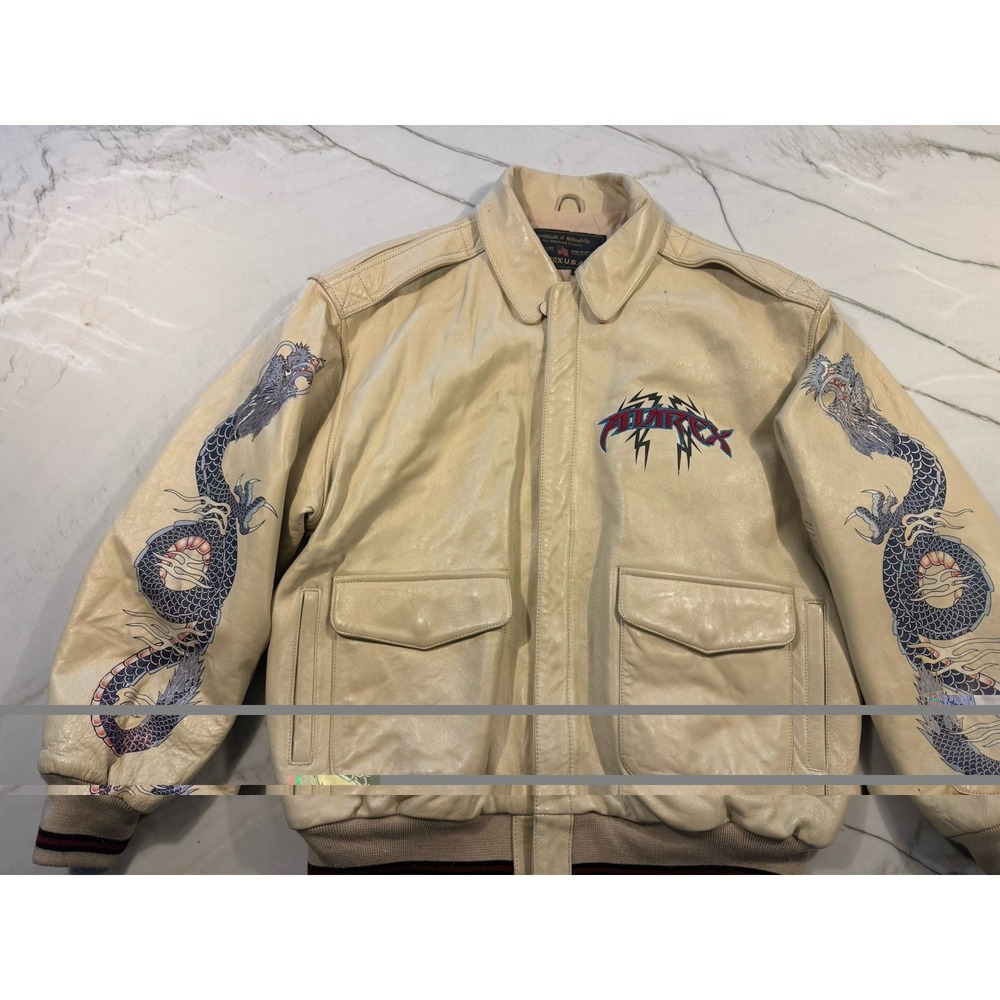 Avirex USA Panther Dragon Leather Bomber Jacket XXL Made in Korea Vintage